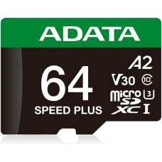 ADATA Speed Plus microSDXC UHS-I U3 A2 V30 Card with Adapter 64GB ADATA Speed Plus microSDXC UHS-I U3 A2 V30 Card with Adapter 64GB