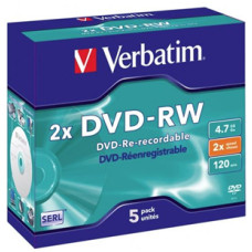 Verbatim DVD-RW 4.7GB 2x 5 Pack with Jewel Cases